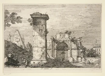 Landschaft mit Ruinenmonumenten, aus der Serie Vedute (Ansichten)