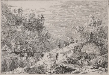 Berglandschaft mit fünf Brücken, aus der Serie Vedute (Ansichten)