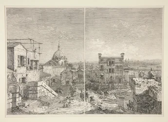 Das Haus mit der Inschrift: MDCCXLI. A. C. und Das Haus mit dem Peristyl und sechs Säulen, aus der Serie Vedute (Ansichten)