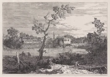 Ansicht einer Stadt am Flussufer, aus der Serie Vedute (Ansichten)