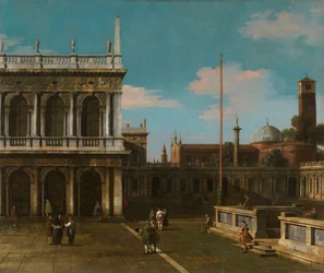 Canaletto - Capriccio-Ansicht der Piazzetta mit der Libreria, signiert und datiert 1744