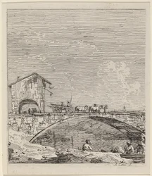 Der Wagen überquert eine Brücke, ca. 1735-1746