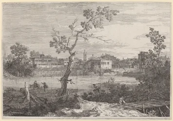 Ansicht einer Stadt am Flussufer, ca. 1735-1746