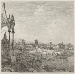 Ansicht einer Stadt mit Bischofsgrab