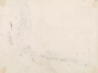 Skizze eines Küstendorfs in der Nähe einer Klippe