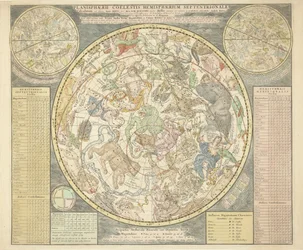 Planisphaerii Coelestis Hemisphaerium Septentrionale, aus Atlas Coelestis, veröffentlicht 1706 (handkolorierter Stich)