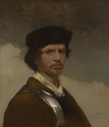 Ein junger Mann mit Pelzmütze und Kürass (wahrscheinlich ein Selbstporträt)