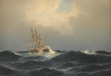 Ein Dampfschiff in einem Sturm im Atlantik