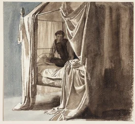 Ein Bett mit Baldachin. Studie zum Bild "Niels Ebbesen und Graf Gert" ausgestellt 1868