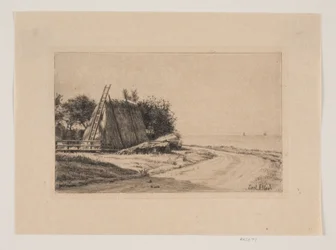 Landschaft mit Heuhaufen