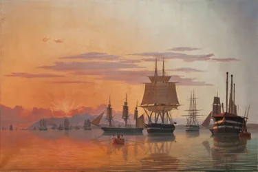 Die Fregatte Thetis und die Korvette Flora auf dem Fluss Tagus, 1844