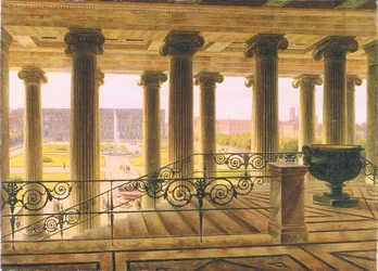 Blick vom Neuen Museum auf den Lustgarten und das Königsschloss in Berlin