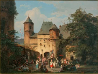 Festszene im Vorhof einer Burg