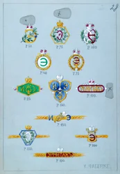 Entwürfe für Geschenke zur Belohnung der Teilnehmer an Festlichkeiten in der Eremitage für die Saison 1902-3