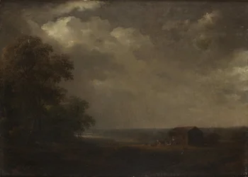 Landschaft mit Haus und Vieh