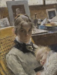 Ein Studio-Idyll: Die Frau des Künstlers und ihre Tochter Suzanne, 1885