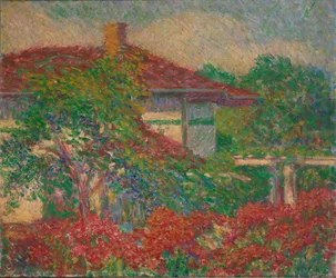 Landschaft mit rotem Dachgebäude, ca. 1880-1910