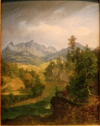 Gebirgslandschaft mit Flusslauf bei Berchtesgaden