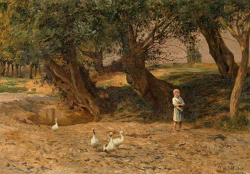 Das kleine Gänsemädchen unter Weiden