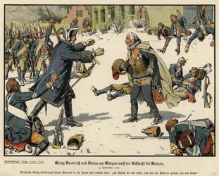 Friedrich der Große von Preußen und General Zieten am Morgen nach der Schlacht von Torgau