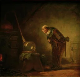 Der Alchimist mit Buch in der linken Hand