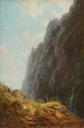Gebirgslandschaft mit Sennerin im Wendelsteingebiet