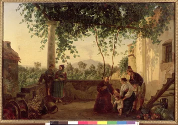 Terrasse eines Hauses in der Nähe von Neapel mit Blick auf den Vesuv, 1833