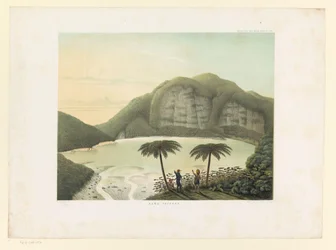 Gezicht op het kratermeer Kawah Putih (Atlas tot het werk Java)