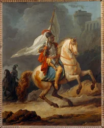 Ritter in Rüstung mit Banner