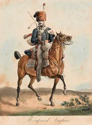 Englischer Husar, um 1815 (Aquatinta, koloriert)