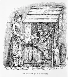 Der Schuster. Gravur von Carle Vernet. 19. Jahrhundert.