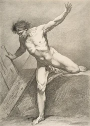 Ein Académie: Schreiten Mann, der sich auf ein Brett stützt, 1742-43