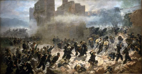 Die Bresche von Porta Pia - Rom, 20.09.1870. Gemälde von C. Ademollo.