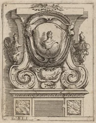 Architektonisches Motiv mit Büste und zwei Lampen