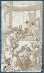 Die Heilige Familie verehrt von den Heiligen Karl Borromäus, Franz von Assisi, Klara von Assisi und Lucia