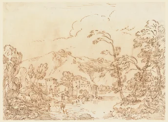 Ein Dorf an einem Bach in bergiger Landschaft