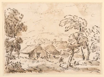 Zeichnung, Eine Bauernwohnung und ein Schloss in gebirgiger Landschaft, 1762–1786
