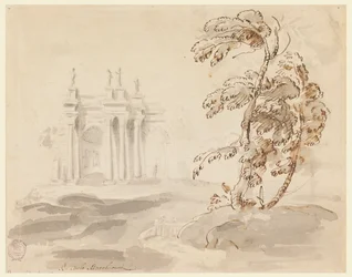 Zeichnung, Baum in Landschaft mit Gebäude, 1756–78