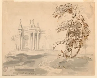 Zeichnung, Baum in Landschaft mit Gebäude, 1756–78