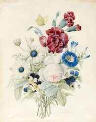 Ein Blumenstrauß mit einer Rose, einer blauen Winde und Stiefmütterchen, 1830