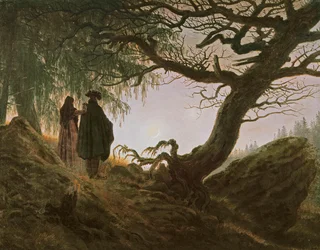 Ein Mann und eine Frau betrachten den Mond von Caspar David Friedrich (1774-1840)