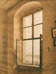 Blick aus dem Atelier des Künstlers in Dresden auf die Elbe (linkes Fenster)