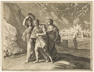 Lot und seine Töchter verlassen das brennende Sodom