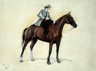 Ein eleganter Reiter steigt zu einer Amazone auf. Zeichnung von Cecil Aldin (1870-1935) 19. Jahrhundert Private Sammlung