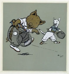Schwein und Fuchs spielen Tennis - in "Fröhliche Gesellschaft", ill. von Cécil Aldin, ed. Hodder & Stoughton, London