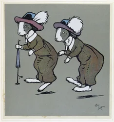 Kaninchen mit Hüten - in „Merry Party“, ill. von Cecil Aldin, ed. Hodder & Stoughton, London
