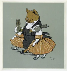 Ein Pichon mit zwei Rabins - in "Fröhliche Gesellschaft", ill. von Cécil Aldin, ed. Hodder & Stoughton, London