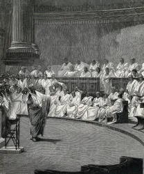Cicero denunziert den Verschwörer Catilina (Gravur)