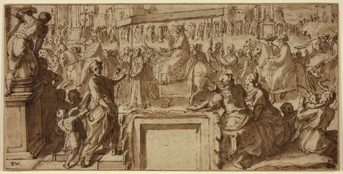 Der heilige Karl Borromäus betritt die Stadt Pavia: Entwurf für eine Wanddekoration