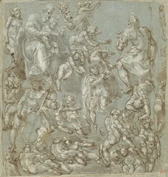 Heiliger Josef und das Christkind mit Engeln und Putti